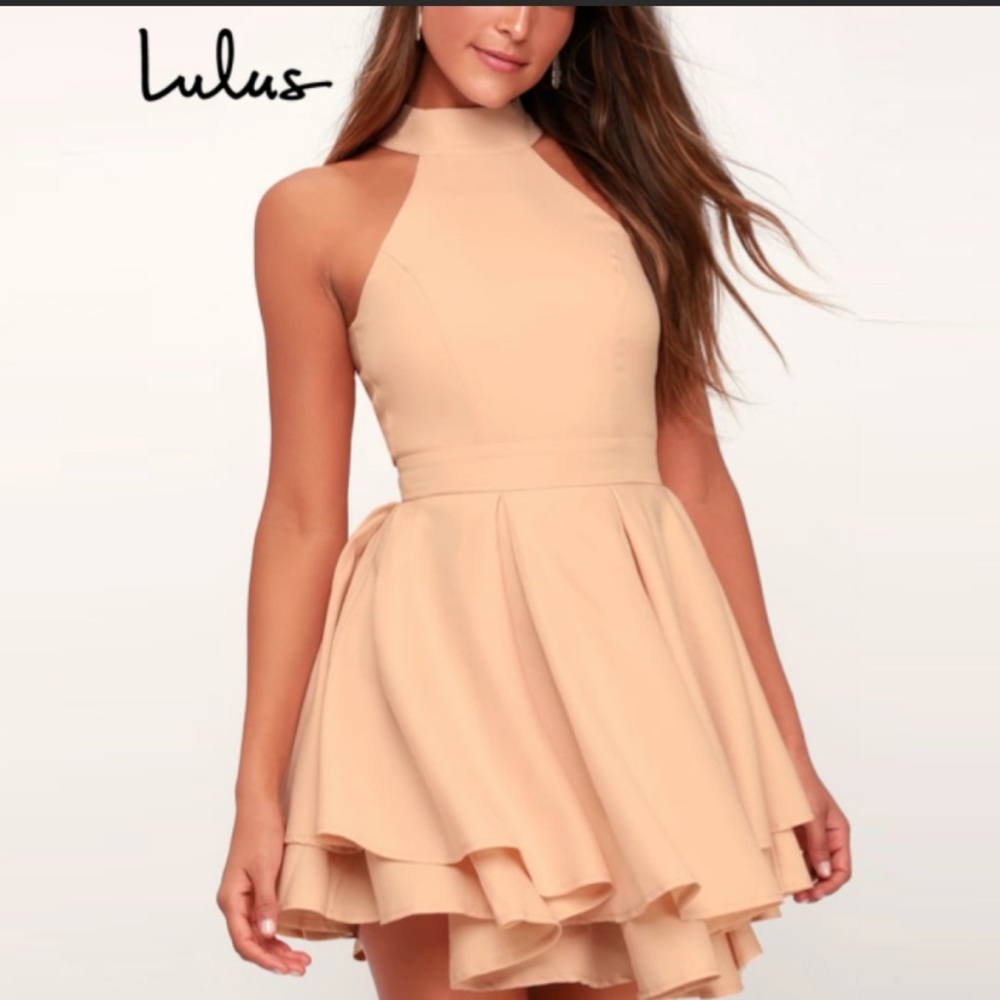 Lulus Peach Dress Rehearsal Skater Dress NWT